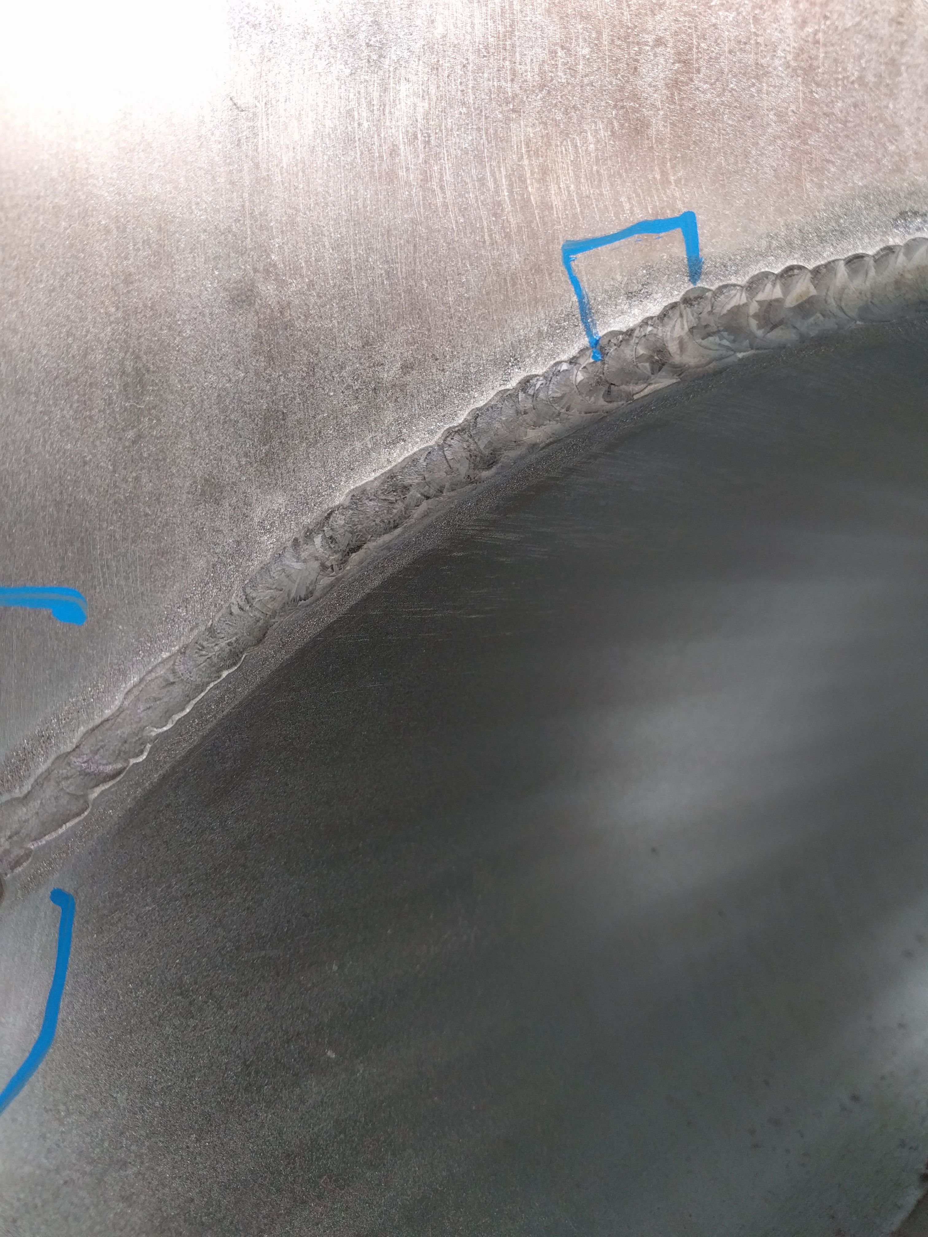 Weld seam marked for inspection during quality assurance